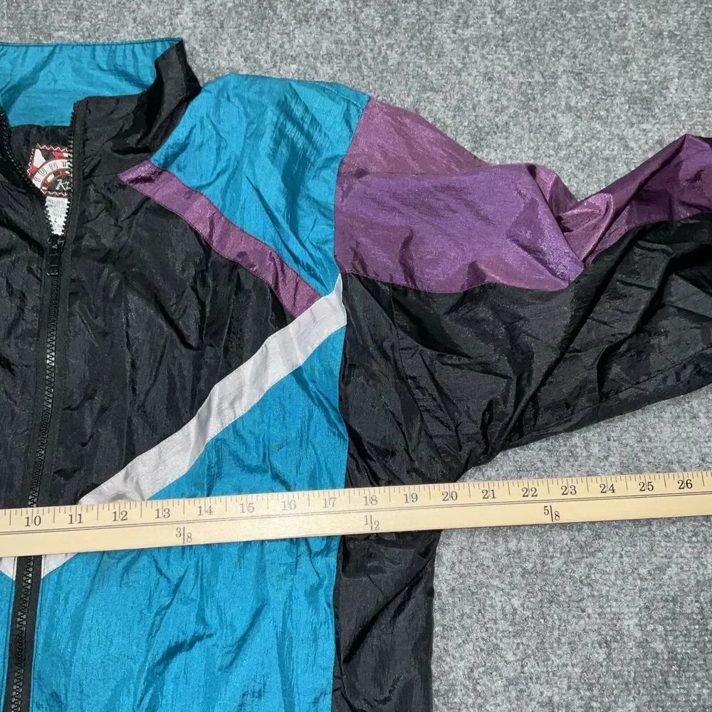 Sunterra Vintage Jacket Youth L Black Teal Purple Ski Outdoors Full Zip Pockets